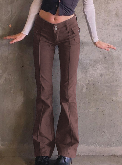 Low Waist Pocket Retro Slim Pants