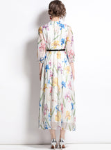 3/4 Sleeve Chiffon Print Dress