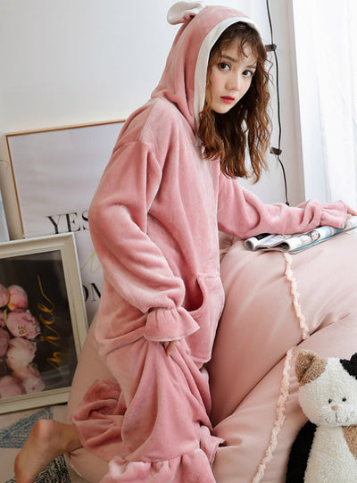 Lovely Cartoon Hooded Coral Fleece Dress