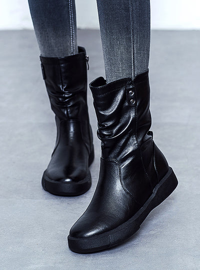 Thick-soled Middle Heel Flat Bottom Martin Boots