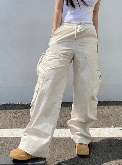 Multi-pocket Ruffled Elastic Waist Pant