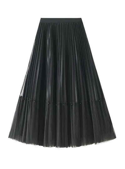 Nail Bead Stitching Mesh Pleated Skirt