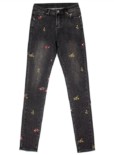 Embroidered Slim Elastic Pencil Pants