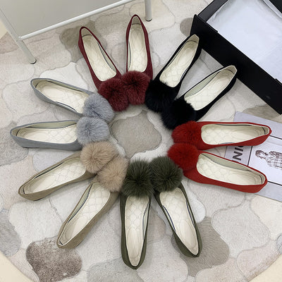 Square Flat-bottomed Fluffy Shallow Shoes