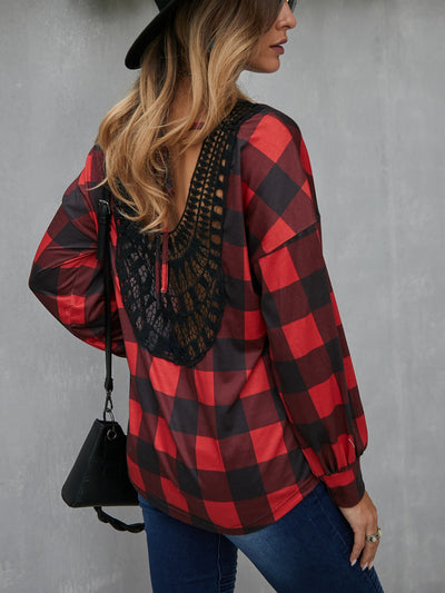 Leisure and Holiday Plaid T-shirt Top