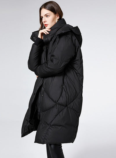 White Duck Down Loose Thickened Hooded Slim Coat