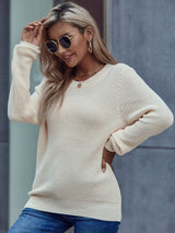 Solid Color Long Sleeve Round Neck Pullover