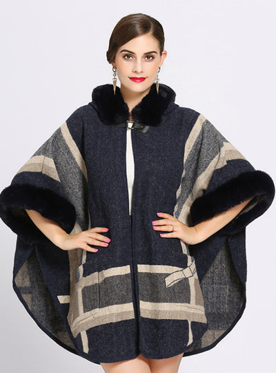 Loose Collar Pocket Knitted Cardigan Shawl Cape