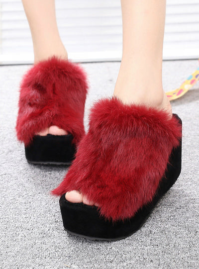 Fur Slippers Wedges Women Slippers Platform 