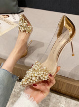 Transparent Pearls Stiletto Heels Shoes