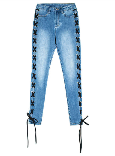 Crossed Straps Foot Slim Jeans