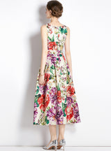 Retro Slim Sleeveless Printed Dress