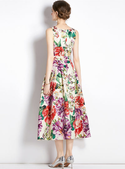 Retro Slim Sleeveless Printed Dress