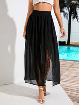 Women Black Mesh Split Skirt