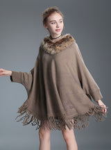 Wool Collar Tassel Bat Sleeve Shawl Cape