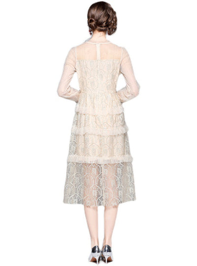 Lace Gauze Embroidered Long Sleeve Dress