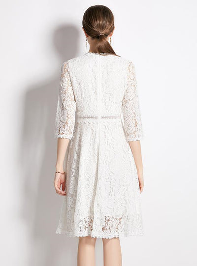 Slim Waist Lace 3/4 Sleeves Dress