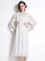 Embroidered Wooden Ears White Dress