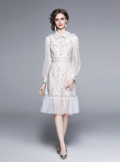 Heavy Embroidery Lace Stitching Gauze Dress