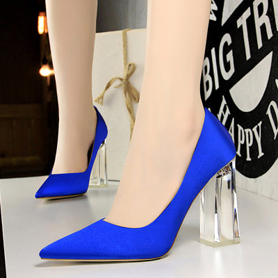 Satin Shallow Mouth Pointed Heel Shoes