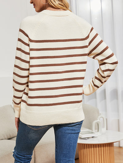 Women Striped Button Blouse Sweater