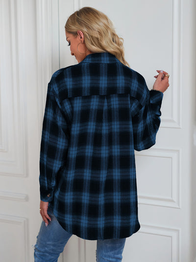 Lapel Long Sleeve Loose Plaid Shirt