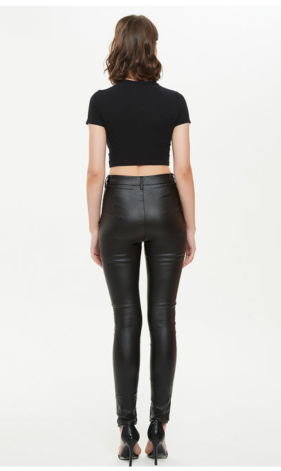 High Waist Slim PU Leather Zipper Pants