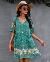 Bohemian Style Print Short Dress