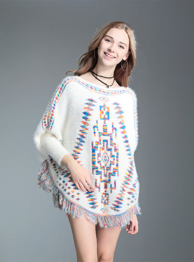 Cape Bat Shirt Pullover Padded Fringed Sweater