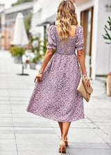 Casual Square Collar Floral Dress