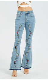 Wide-leg Pants Embroidered Horn Jeans