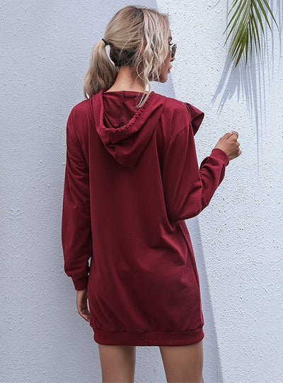 Long Ruffled Stitching Long Sleeve Hoodie Dress