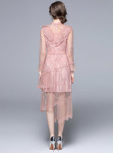 Pink LaceEmbroidered Irregular Gauze Dress