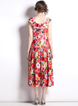 Retro Flounce Sunflower Print Sleeveless Dress