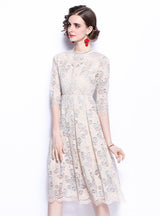 Round Neck Openwork Lace Sleeves Dress