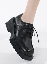 Matte Thick-soled Square-headed Leather Shoes