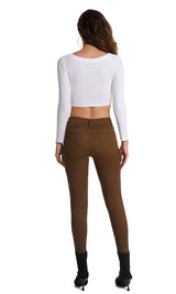 High-elastic Brown Casual Nine-minute Pants