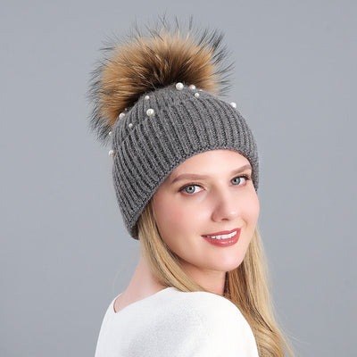 Rabbit Hair Blended Pearl Knitted Hat