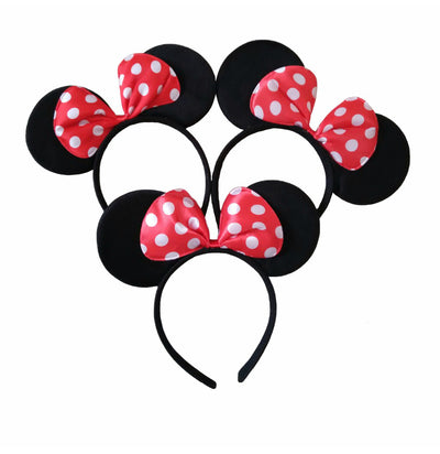 12pcs Minnie/Mickey Ears Solid Black & Red Bow