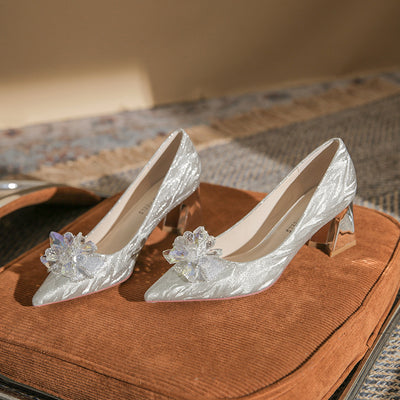 Women Thick-heeled Crystal Bride Shoes