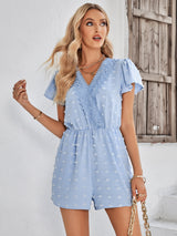 Solid Color V-neck Short Sleeve Jumpsuit