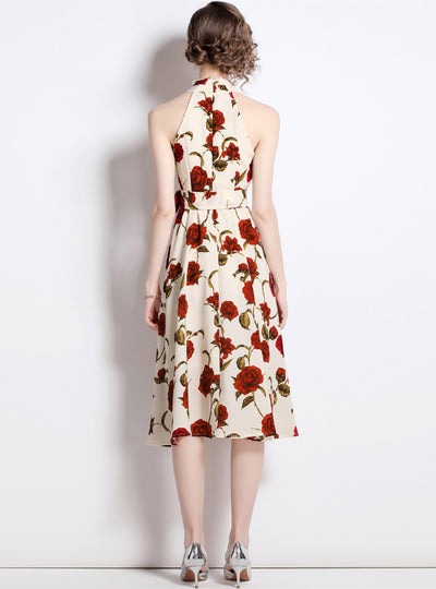 Retro Floral Backless Sleeveless Dress