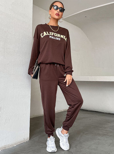 Crew Neck Print Casual Women's Two-piece Suit