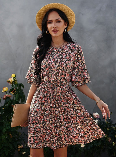 Women Five-sleeve Floral Dress