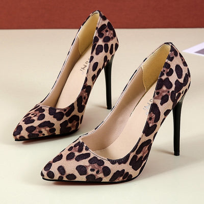 Leopard Print Shallow Heel Pointed High Heels