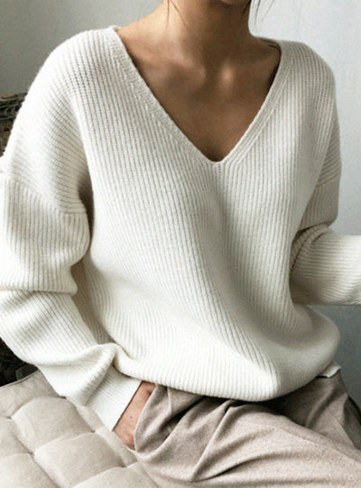 Women's Sweaters V-Neck Minimalist Tops