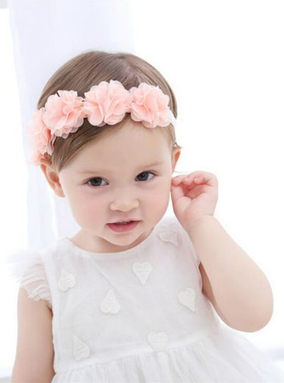 Baby Flower Headband Pink Ribbon Hair Bands Handmade 