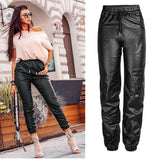 High-loose Elastic Waist PU Trousers Pants