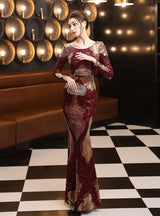 Fashion Stitching Mopping Long Sequined Dress