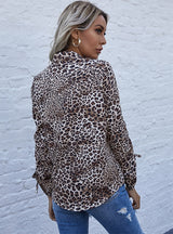 Long Sleeve Lapel Leopard Print Shirt